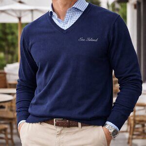 Peter Millar Navy Silk Cotton Cashmere V-Neck Sweater Men’s L Sea Island NWT